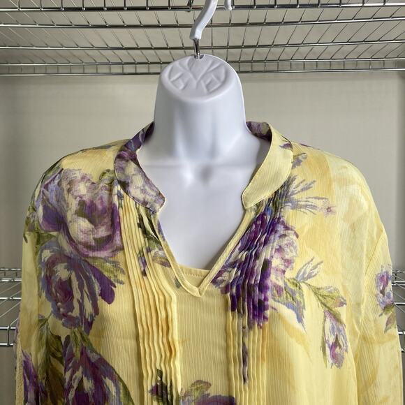 Susan Graver Yellow Floral Blouse - Picture 8 of 11